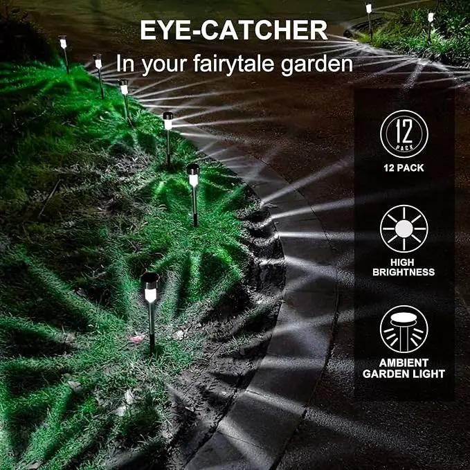Solar Lights Outdoor Waterproof, Stainless Steel LED Landscape Lighting Outdoor Solar Lights for Outside Solar Garden Lights for Pathway, Walkway, Patio, Yard, Lawn - 12 Pack ( Cold White ) by GreenHaven Gardens