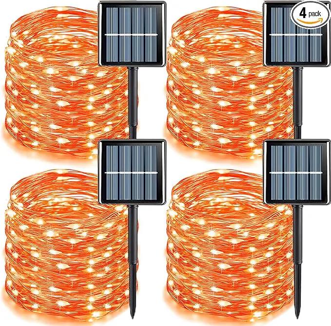 YEGUO 4 Pack Orange Solar Halloween Lights Outdoor Waterproof, Each 33ft 100 LED Solar Fairy Lights, 8 Modes Solar String Lights by GreenHaven Gardens