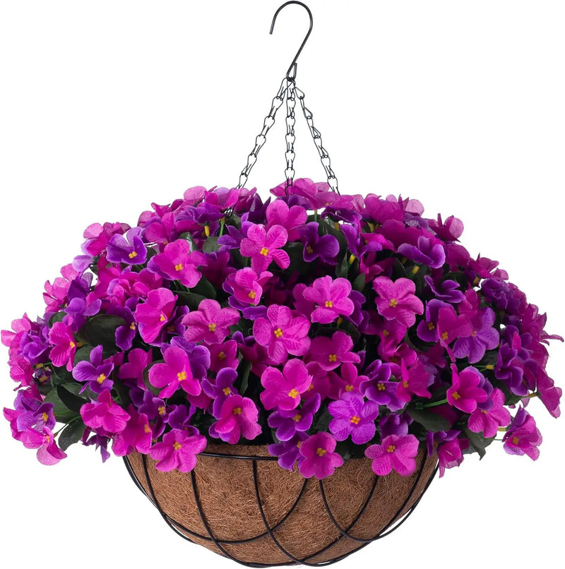 Artificial Hanging Flowers with 12" Basket Outdoor Spring Summer Decor, Fake Hydrangea UV Resistant Arrangements in Pot Planter Decor for Indoor Porch Garden Yard(Double Lotus) by GreenHaven Gardens