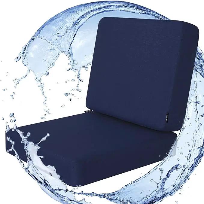 Favoyard Outdoor Deep Seat Cushion Set, 24 x 24 Inch Rainproof & 3-Year Fade Resistant Patio Furniture Cushions, Removable Seat Bottom & Back Cushion Covers with Ties for Chair, Sofa, Couch, Blue by GreenHaven Gardens