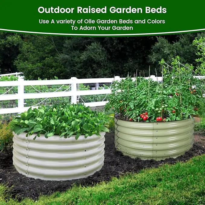 Olle 17" Tall, 42" Round Metal Raised Garden Bed Kits, Planter Raised Beds for Gardening, Raised Flower Bed Galvanized Planter Box, 3.5 * 3.5 * 1.4Ft,Ivory by GreenHaven Gardens