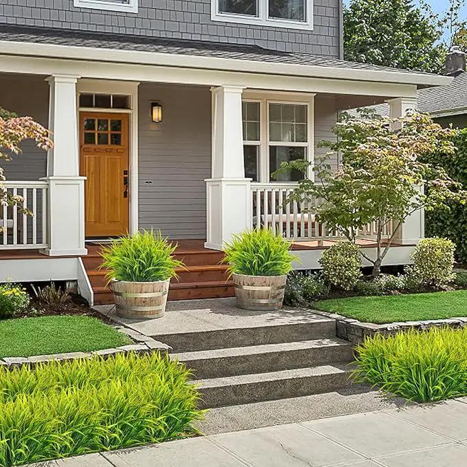 Ouddy Decor 16 Bundles Artificial Plants Outdoor Fake Grass Greenery Stems UV Resistant Faux Plastic Plants Shrubs for Spring Summer Home Garden Pathway Window Box Front Porch Decor, Yellow by GreenHaven Gardens