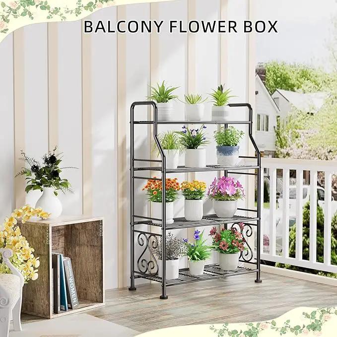 GIOTORENT Plant Stand Outdoor Indoor 4 Tier Metal Waterproof - 41.3" Plant Shelf for Patio, Balcony, Living Room, Large Capacity Tiered Plant Rack, Black by GreenHaven Gardens