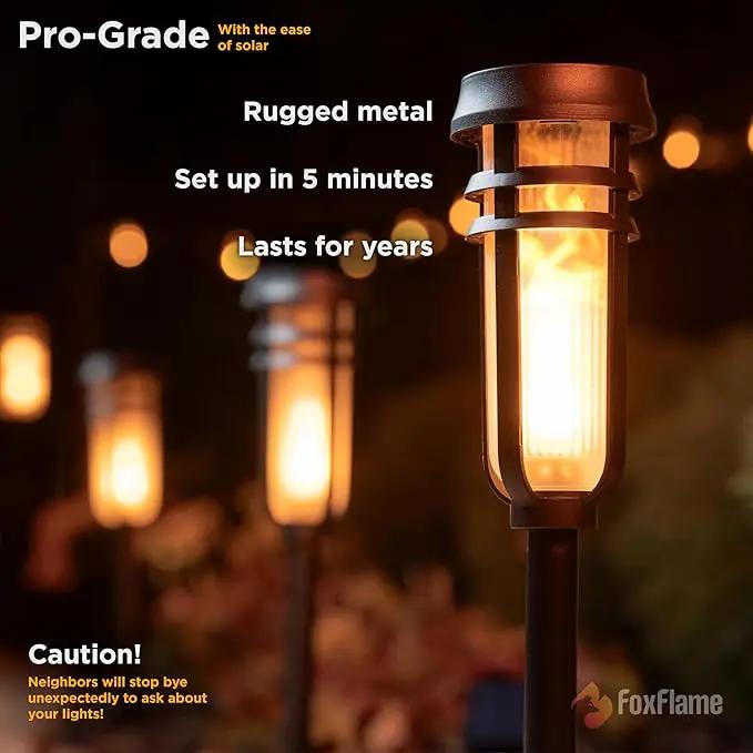 Metal Solar Torch - Adjustable Height (24" - 50"), Outdoor Lights with Flickering Flame, Waterproof Solar Powered Lights, Flame Torches for Patio, Pathway, Yard Decor, Matte Black (1-Pack) by GreenHaven Gardens