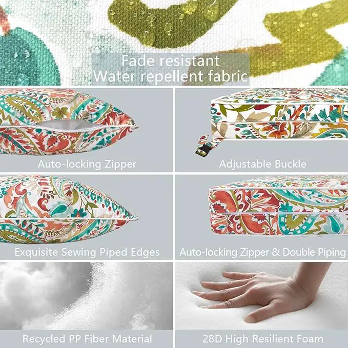 LVTXIII Outdoor Deep Seat Cushion Patio Seat and Back Cushion Set Seasonal Chair Cushion with Removable Cover and Adjustable Buckle for Home and Garden, 22"x22"x4", Pretty Paisley by GreenHaven Gardens