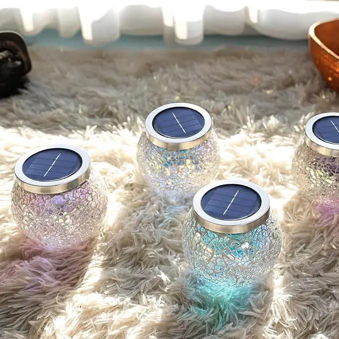 Cooo Heavy Solar Mosaic Crackle Glass Light with Dual Solar Panels, Color-Changing RGB Light, Exclusive Dazzling Glass, Waterproof Outdoor Tabletop Garden Light Landscape Path Light 2 Pack by GreenHaven Gardens