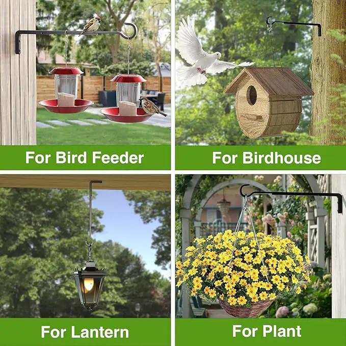 15 Inch 2 Black Pack Heavy Duty Outdoor Plant Hangers for Hanging Baskets, Iron Hanging Plant Brackets for Hanging Plants Outside, Metal Plant Hooks Plant Wall Hooks for Hanging Lantern, Bird Feeder by GreenHaven Gardens