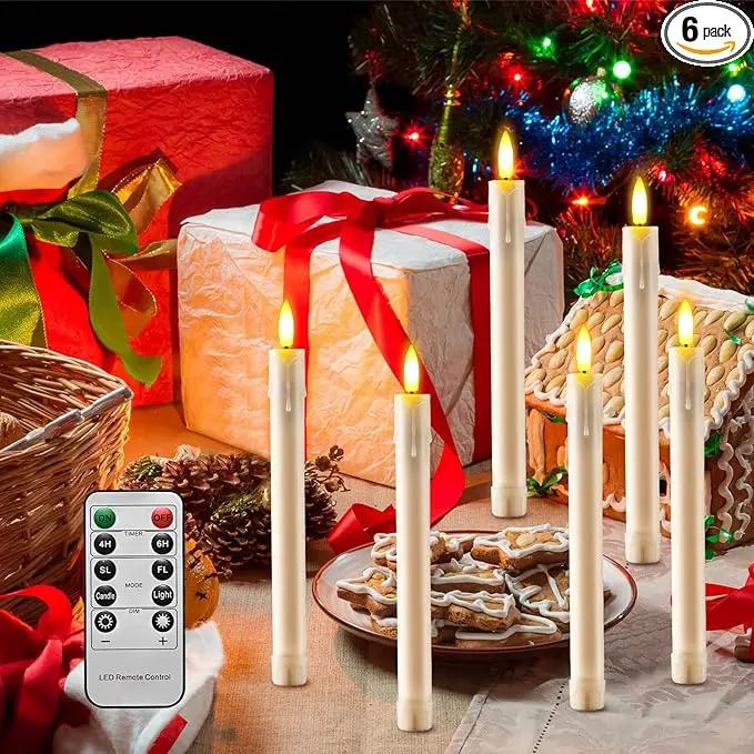 JOSU 6 Pack Flameless Candles with Remote Control Timer, Flickering LED Taper Candles Battery Operated, Christmas Window Light for Candleholder for Home Decor Thanksgiving Wedding Decoration by GreenHaven Gardens