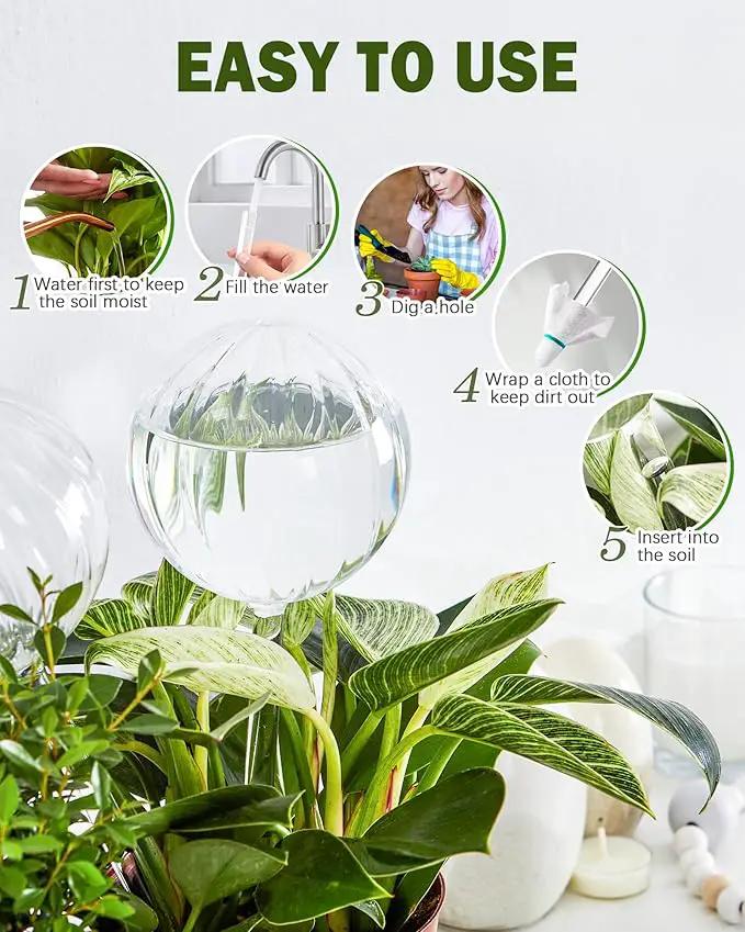 DN DECONATION 4 Pcs Plant Watering Globes, Clear Glass Watering Bulb, Watering Bulbs for Indoor Plants & Outdoor Plants, Automatic Plant Watering System to Support Plant Health, Striped Water Globes by GreenHaven Gardens