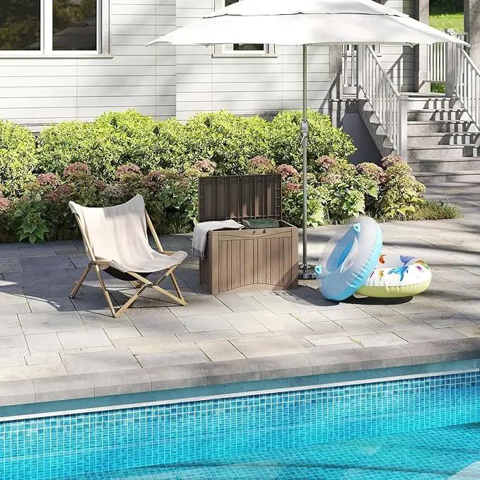 50 Gallon Lockable Resin Deck Box, Waterproof & UV-Resistant Outdoor Storage Box for Outdoor Cushion Storage, Garden Tools & Pool Accessories Storage, Gray by GreenHaven Gardens