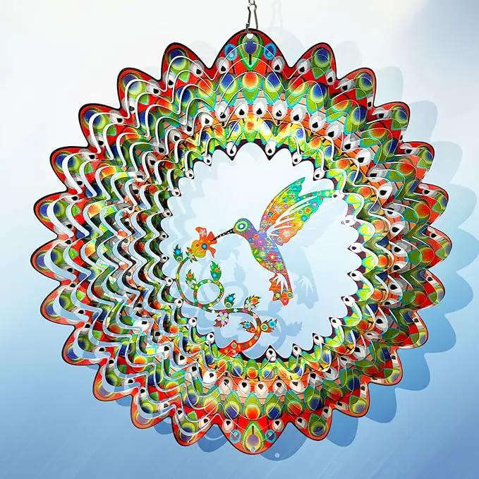 Hummingbird Wind Spinner for Yard and Garden,12in 3D Wind Spinner Hummingbird Gift for Women/Mother/Father/Men,Hanging Bird Wind Catchers Kinetic Yard Art Ornaments Outdoor Wind Sculptures by GreenHaven Gardens