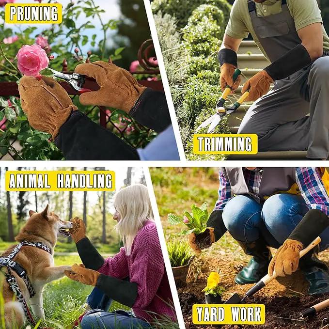 HANDLANDY Leather Gardening Gloves for Men & Women, Rose Pruning Thorn Proof Garden Glove, Long Sleeve Gauntlet Gloves (Black-brown, Medium (Pack of 1)) by GreenHaven Gardens
