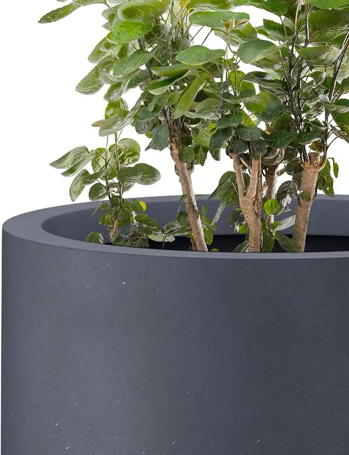 Kante 24 Inch Tall Round Concrete Planter, Large Indoor Outdoor Plant Pots with Drainage Hole and Rubber Plug, Modern Decorative Garden Pots for Home Patio Porch, Charcoal by GreenHaven Gardens