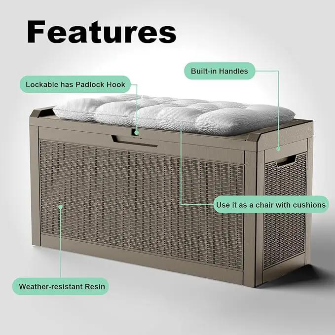 60 Gallon Resin Deck Box, Lockable Outdoor Storage Box for Patio Cushions Storage Furniture,Garden Tools, Pool Supplies, Weatherproof and UV Resistant (Grey Rattan) by GreenHaven Gardens