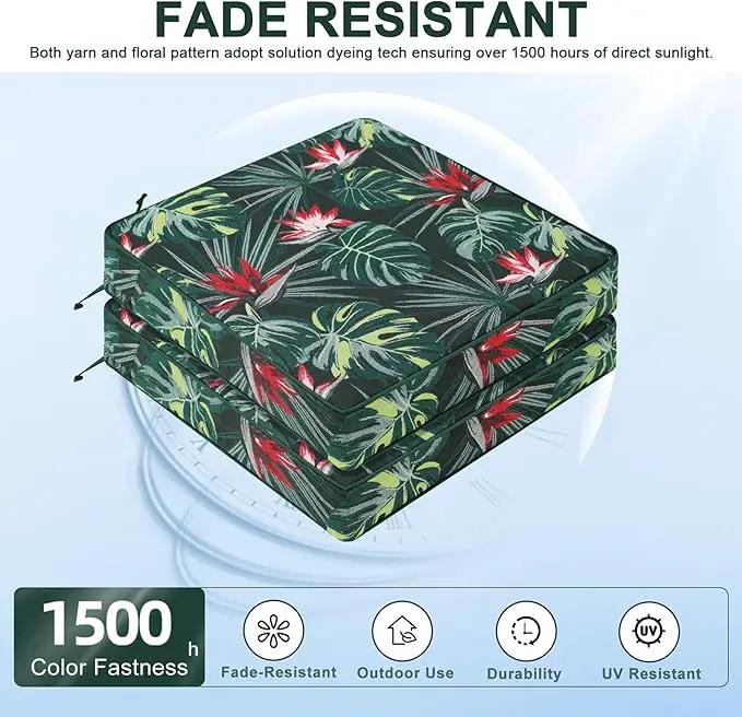 Favoyard Outdoor Chair Cushion 22 x 22 x 3 In Waterproof Pattern Fade Resistant Cushions for Patio Furniture with Removable Cover Attach Straps 28D Foam Insert Cushions Pads for Seat Sofa Couch 2 Pack by GreenHaven Gardens