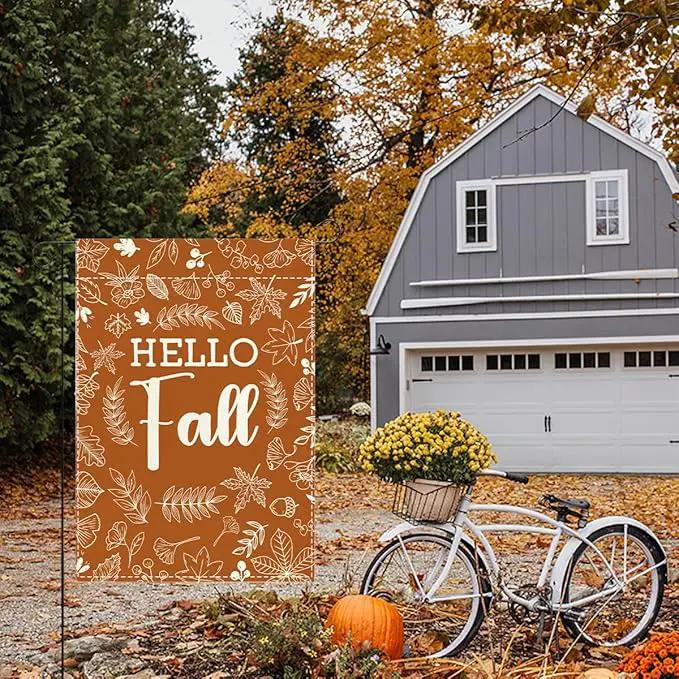 Hello Fall Garden Flag Autumn Holiday Garden Flag 12x18 inch Double Sided Fall Thanksgiving Maple Leaves Flags Decorations for Yard Outside Lawn Patio (Flay 1806) by GreenHaven Gardens