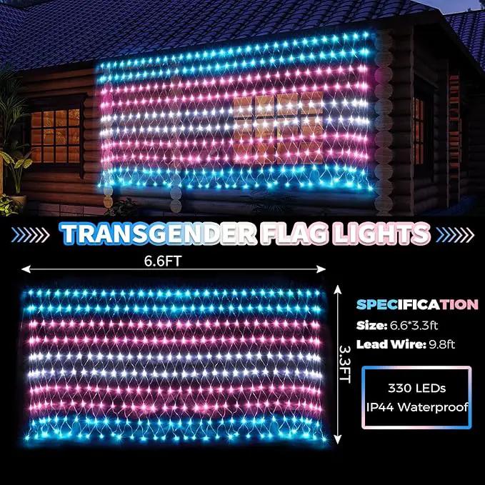 Trans Flag Lights Outdoor, 6.6x3.3 FT Trans Pride Flag Pride Decorations Connectable, 330LED Waterproof Transgender Flag with Lights, Pride Month Decorations for Room, Yard, Party, Office by GreenHaven Gardens
