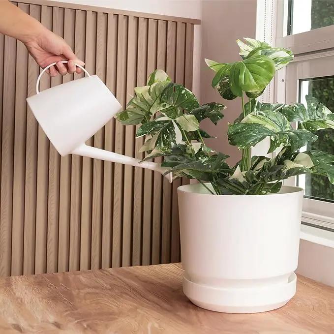 Elly Décor 8 inch Plastic Cylinder Planter Pot with Self-Watering Saucer and Drainage Hole,Lightweight & Extremely Durable, 8"x 8", White by GreenHaven Gardens
