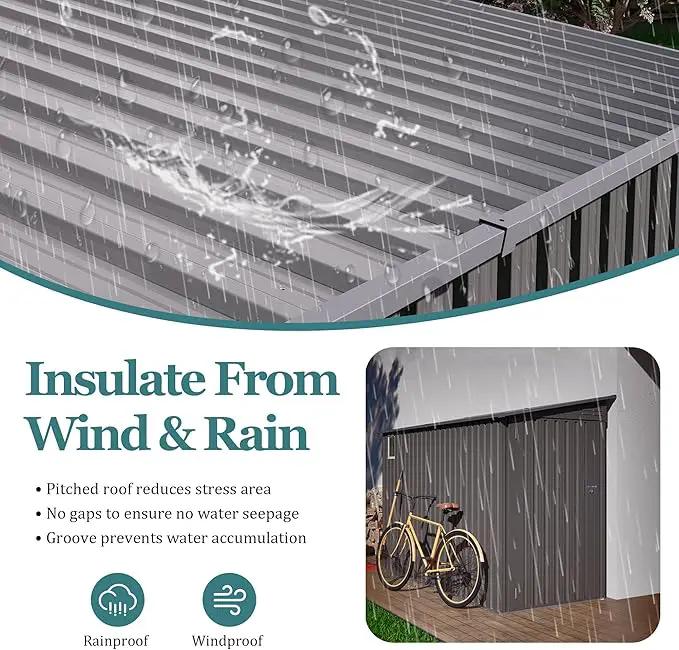 4 * 9.2 FT Outdoor Storage Shed, Galvanized Steel Garden Shed with Lockable Door & Window, Waterproof Metal Tool Storage for Garden, Backyard, Patio, Lawn(Gray) by GreenHaven Gardens