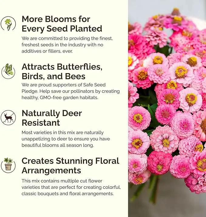 Eden Brothers Pink Perfection Flower Mixed Seeds for Planting, 1 lb, 480,000+ Seeds with Zinnia, Cosmos Versailles | Attracts Pollinators, Plant in Spring or Fall, Zones 3, 4, 5, 6, 7, 8, 9, 10 by GreenHaven Gardens