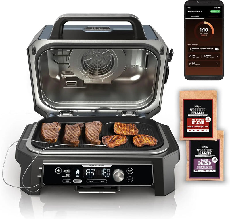 Ninja OG951 Woodfire Pro Connect Premium XL Outdoor Grill & Smoker, Bluetooth, App Enabled, 7-in-1 Master Grill, BBQ Smoker, Outdoor Air Fryer, Woodfire Technology, 2 Built-In Thermometers, Black by GreenHaven Gardens