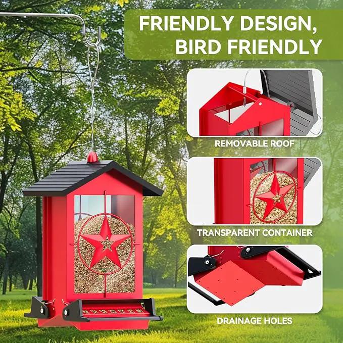 Squirrel Proof Bird Feeder for Outdoors Hanging, Metal Wild Bird Seed Feeder with Bilateral Weight-Activated Perches, 5LB Large Capacity Wild Bird Feeders for Outside Finch, Cardinal, Blue Jay by GreenHaven Gardens