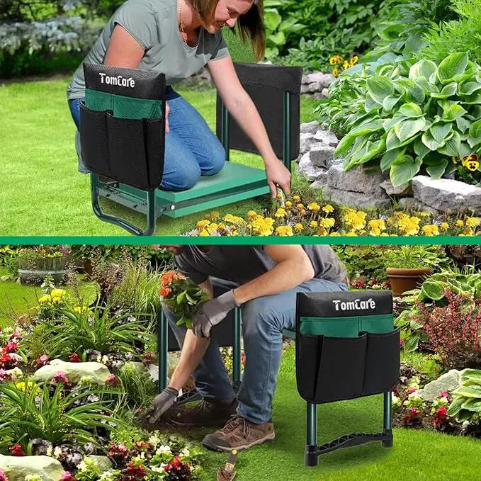 TomCare Garden Kneeler and Seat 10.64” Wider Larger Soft Kneeling Pad Garden Bench with 2 Large Tool Pouches Heavy Duty Garden Stool Foldable Tools Gardening Gifts for Women Men Gardeners by GreenHaven Gardens