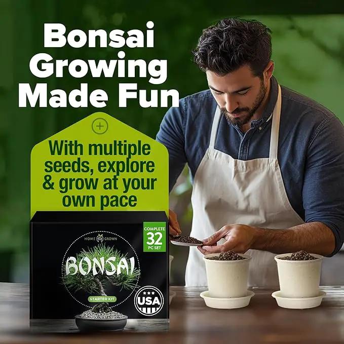 HOME GROWN Bonsai Tree Kit, Grow Your Own: Premium 4 Bonsai Trees Starter Kit | Unique Japanese Gardening Gift for Moms, Women, Men, Beginners & Gardeners | Creative Crafts for Adults BK1-2nd-MF by GreenHaven Gardens