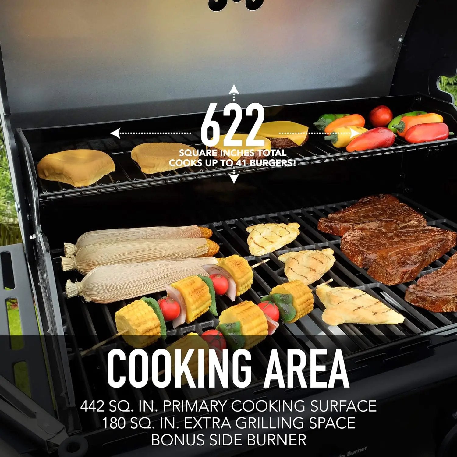 Kenmore 4-Burner Gas Grill with Side Burner, Outdoor BBQ Grill, Propane Gas Grill, Cast Iron Cooking Grates, Electronic Ignition, Warming Rack, Open Cart Design, 53000 BTUs, Black by GreenHaven Gardens