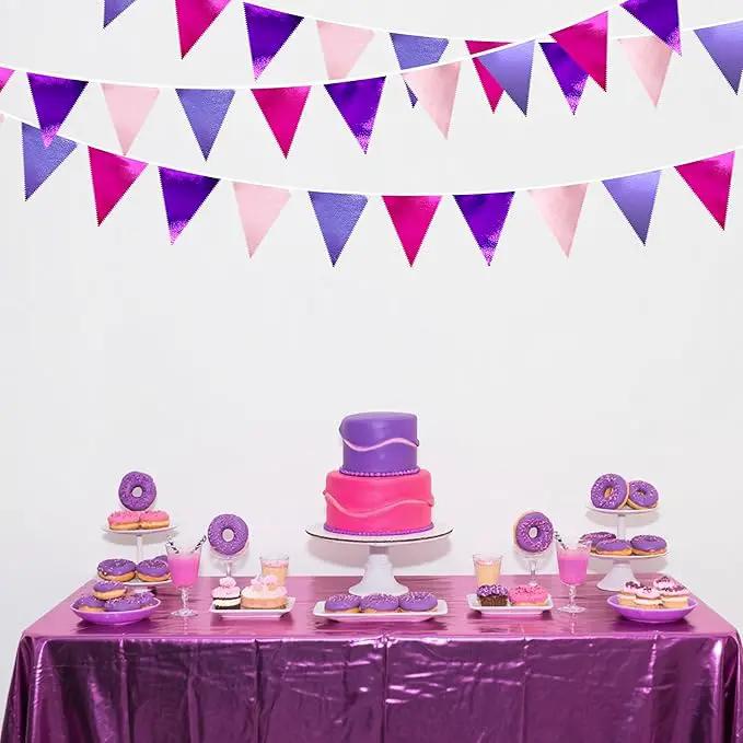 Pink and Purple Party Decorations Metallic Hot Pink Lavender Fabric Triangle Pennant Banner Flag Bunting Garland for Girls Women Birthday Wedding Baby Shower Bachelorette Engagement Party Supplies by GreenHaven Gardens