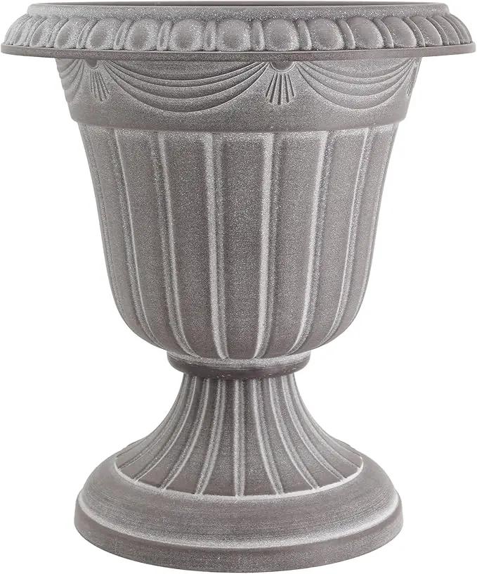PL10WW Classic Traditional Plastic Urn Planter, 15" x 13", Whitewash by GreenHaven Gardens