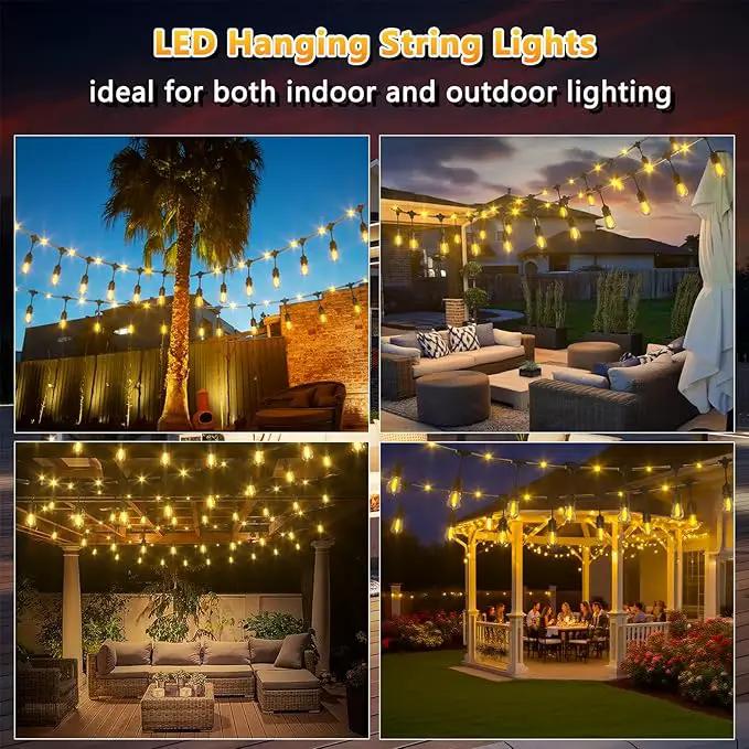Outdoor String Fairy Lights, 24ft Dimmable Patio Lights with 12+1 S14 Retro Edison Bulbs & 72 Fairy Rope, IP65 Waterproof, LED Outside Hanging Light for Backyard Gazebo Bistro, 10 Strands Connectable by GreenHaven Gardens