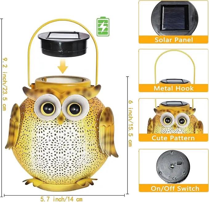 2 Pack Hanging Solar Lanterns - Garden Light Waterproof Metal Decorative Solar Lantern Lights Outdoor for Patio Yard Table Pathway with Owl Pattern by GreenHaven Gardens