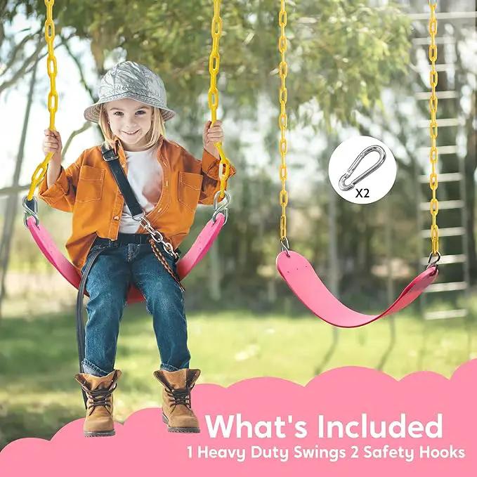 TURFEE Swings for Outdoor Swing Set -SwingSeat Replacement Kits with Heavy Duty Chains - Backyard Swingset Playground Accessories for Kids (Pink) by GreenHaven Gardens
