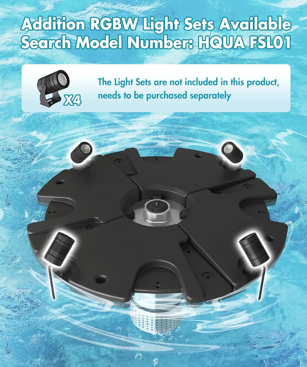 HQUA-FS01 110V, 1/2HP, OD(φ) 32” Large Pond Floating Fountain with 13000 GPH Fountain Pump, 100’ Power Cord, Two Spray Patterns 32'×12' and 18'×6' by GreenHaven Gardens