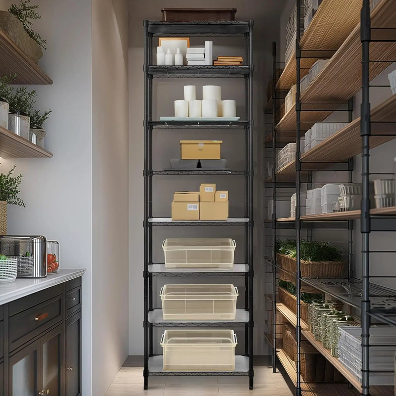Finnhomy 8-Tier Wire Shelving Unit Adjustable Steel Wire Rack Shelving, 80.7 Inches Height 8 Shelves Metal Storage Rack, Pantry Shelves for Storage with PE mat, NSF Certified, Black by GreenHaven Gardens