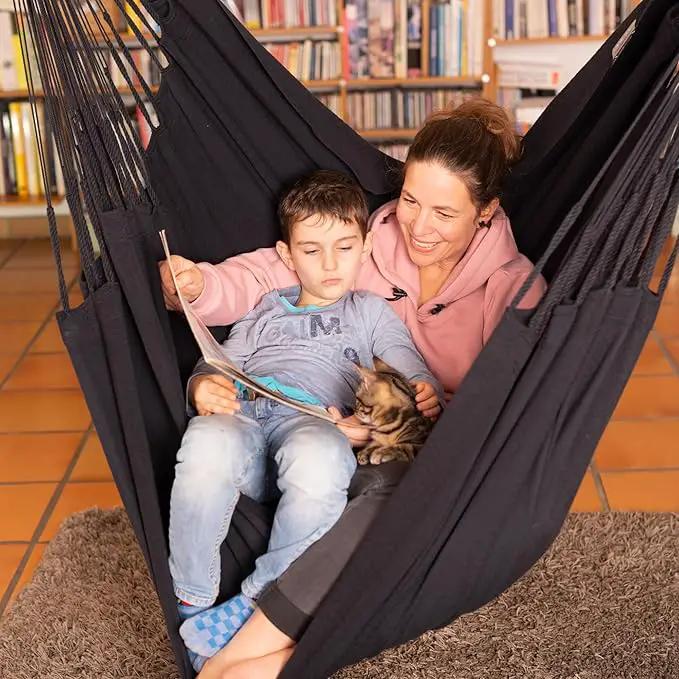 LA SIESTA® XL King Habana Cotton Hammock Chair Swing & Tree Mount Kit - Hammock Swing Chair w/Suspension Kit for Trees Beams & Posts - Indoor Outdoor Hanging Chair for Bedroom Patio - Onyx by GreenHaven Gardens