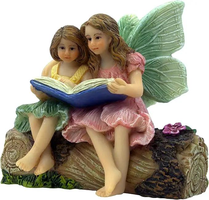 Fairies for Fairy Garden, Fairy Garden Accessories for a Garden - Garden Fairies for a Miniature Fairy Garden - Cute Fairy Garden Fairies, Sitting Sister Fairies by GreenHaven Gardens
