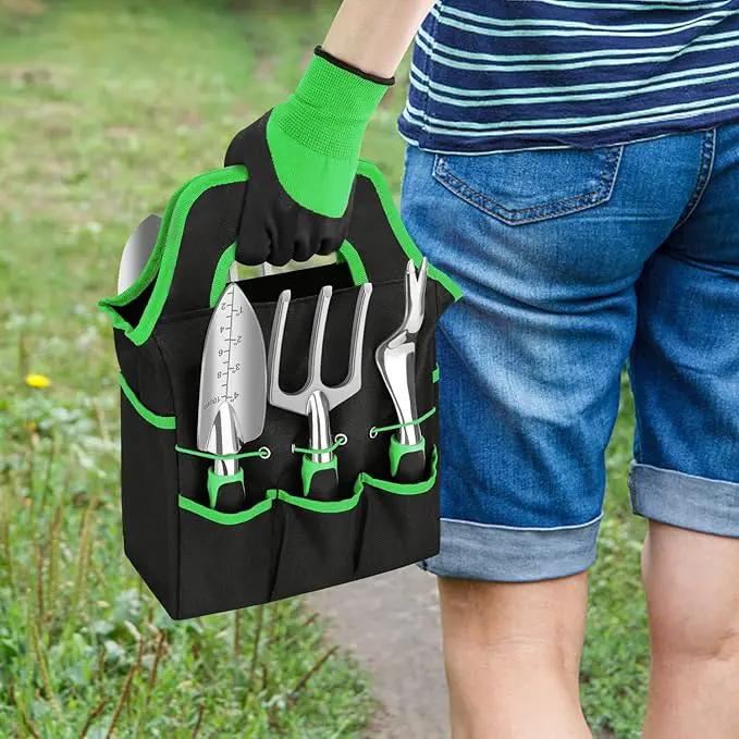 sungwoo Garden Tool Set 8 Piece, Heavy Duty and Lightweight Aluminium Alloy Tools with Ergonomic Handle, Storage Tote Bag, Gardening Hand Tools, Gardening Gifts for Women and Men Green by GreenHaven Gardens