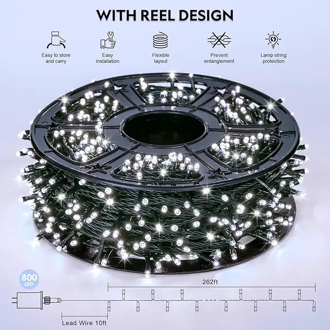 JMEXSUSS 800 LED White Christmas Lights Outdoor, 272ft 8 Modes Christmas Tree Lights Green Wire, Waterproof Led Christmas String Lights for Outside Indoor Xmas Party Tree Decor by GreenHaven Gardens