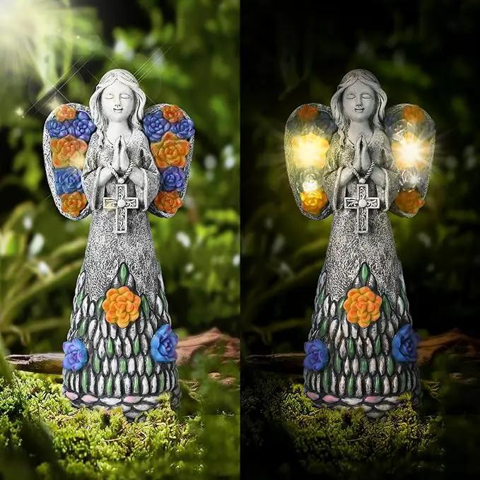 Yiosax-Garden Angels Outdoor Statue-Solar Lights Decor - Solar Angels for Cemetery Grave Cross Praying Succulent Wings Remembrance Angel Figurine Lawn Yard Decorations, White, Yiosax-Angel04 by GreenHaven Gardens
