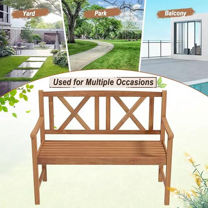 Giantex Patio Garden Bench Loveseat - 2-Person Acacia Wood Bench with Armrest, Backrest, Sturdy Frame, 800lbs Capacity, Outside Park Bench for Patio, Yard, Front Porch, Outdoor Garden Bench, Natural by GreenHaven Gardens