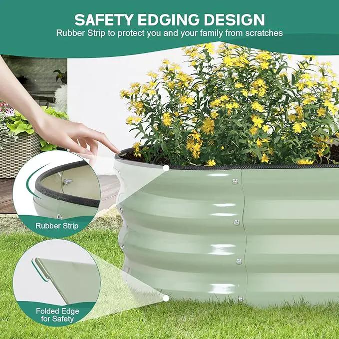 Galvanized Raised Garden Bed Outdoor - 4×2×1ft Planter Raised Beds for Gardening | Oval Metal Garden Planter Box with Safety Edging and Gloves for Vegetables Fruits Flowers - AvocadoGreen by GreenHaven Gardens