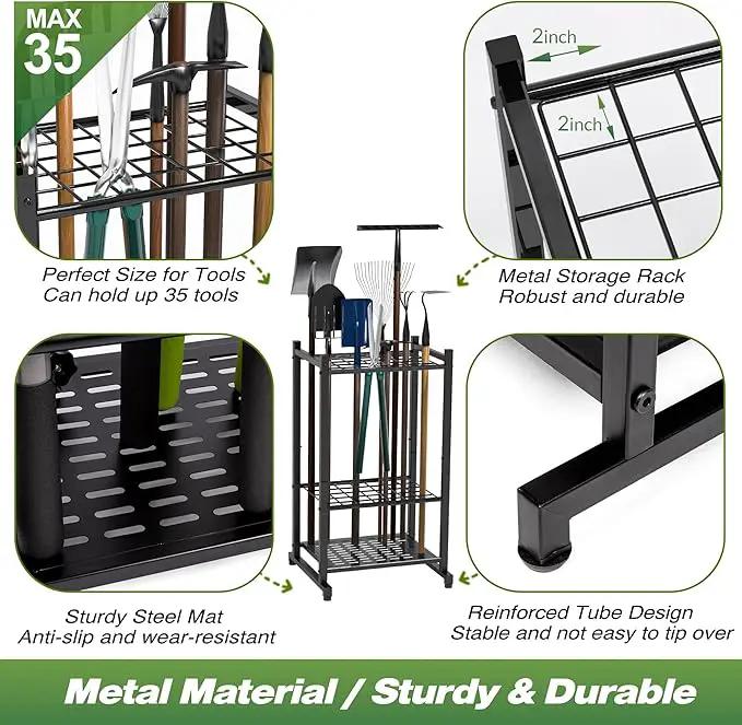 Garden Tool Organizer, Yard Tool Tower Rack for Garage Organization and Storage, Up to 35 Long-Handled Tools/Rakes/Brooms, Heavy Duty Steel Garden Tool Stand for Shed, Outdoor, Black by GreenHaven Gardens