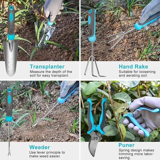 Gardening Tools, Carsolt 10 Piece Heavy Duty Stainless Steel Garden Tools Set with Ergonomic Rubber Handle. Variety of Gardening Hand Tools for Planting Gardening Kit with Gift Box Ideal Garden Gifts by GreenHaven Gardens
