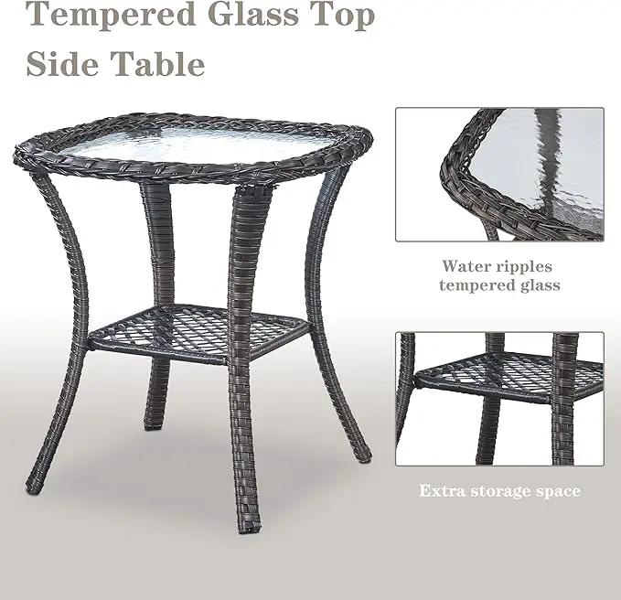 3 PCS Patio Furniture Set - Mixed Grey Wicker Swivel Rocking Chair Set with Side Table by GreenHaven Gardens