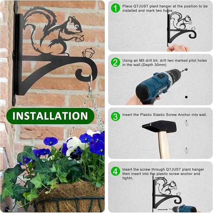 ATKKE Hanging Plant Bracket Hangers Indoor Iron Wall Mount,11” Squirrel Silhouette Ornamental Iron Hangers Hookers for Flower Pot Lantern Bird Feeder Wind Chimes by GreenHaven Gardens