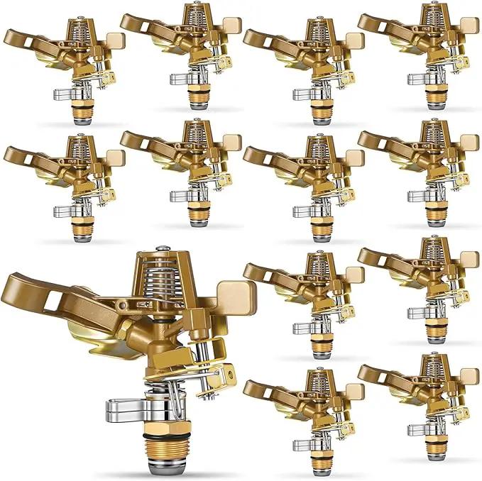 Ferraycle 12 Pieces 1/2 Inch Brass Impact Sprinkler Head with Nozzles Heavy Duty Adjustable 0-360 Degrees Impulse Sprinkler Head Lawn Watering for Yard Irrigation by GreenHaven Gardens