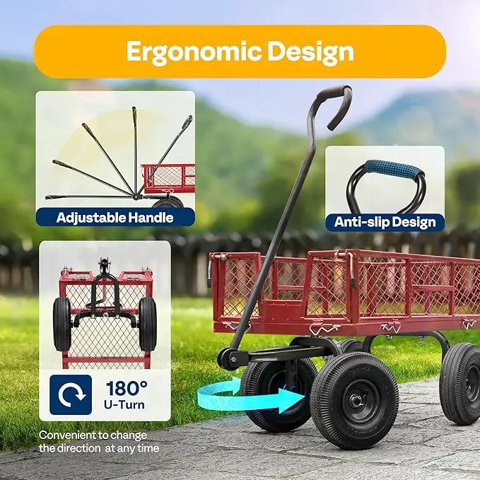 VIVOHOME Heavy Duty 880 Lbs Capacity Mesh Steel Garden Cart Folding Utility Wagon with Removable Sides and 4.10/3.50-4" Wheels 10 inch Tire(Red) by GreenHaven Gardens