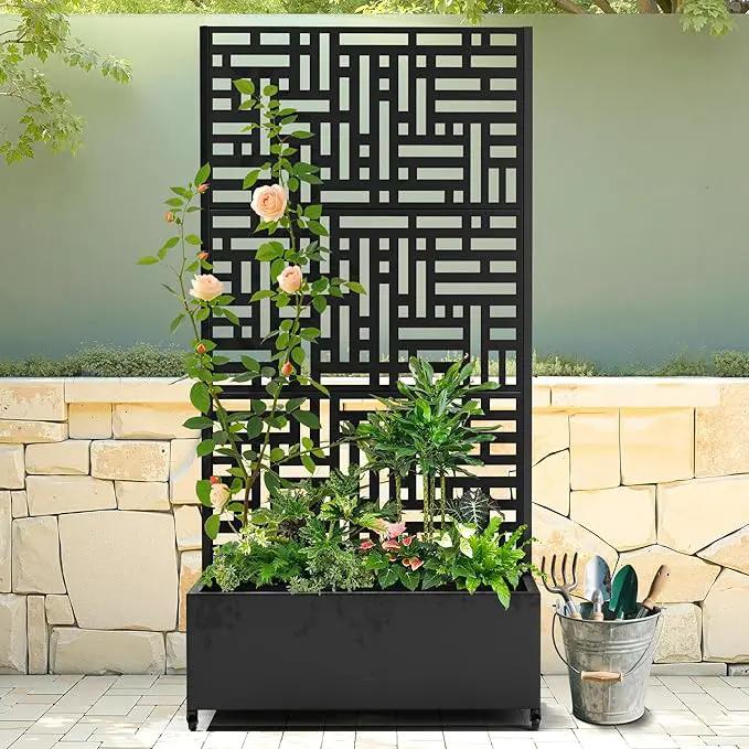 Raised Garden Bed with Trellis and Wheels,73"x35"x16" Metal Raised Garden Bed,Black Modern Metal Planter with Climbing Trellis for Vines & Vegetables by GreenHaven Gardens